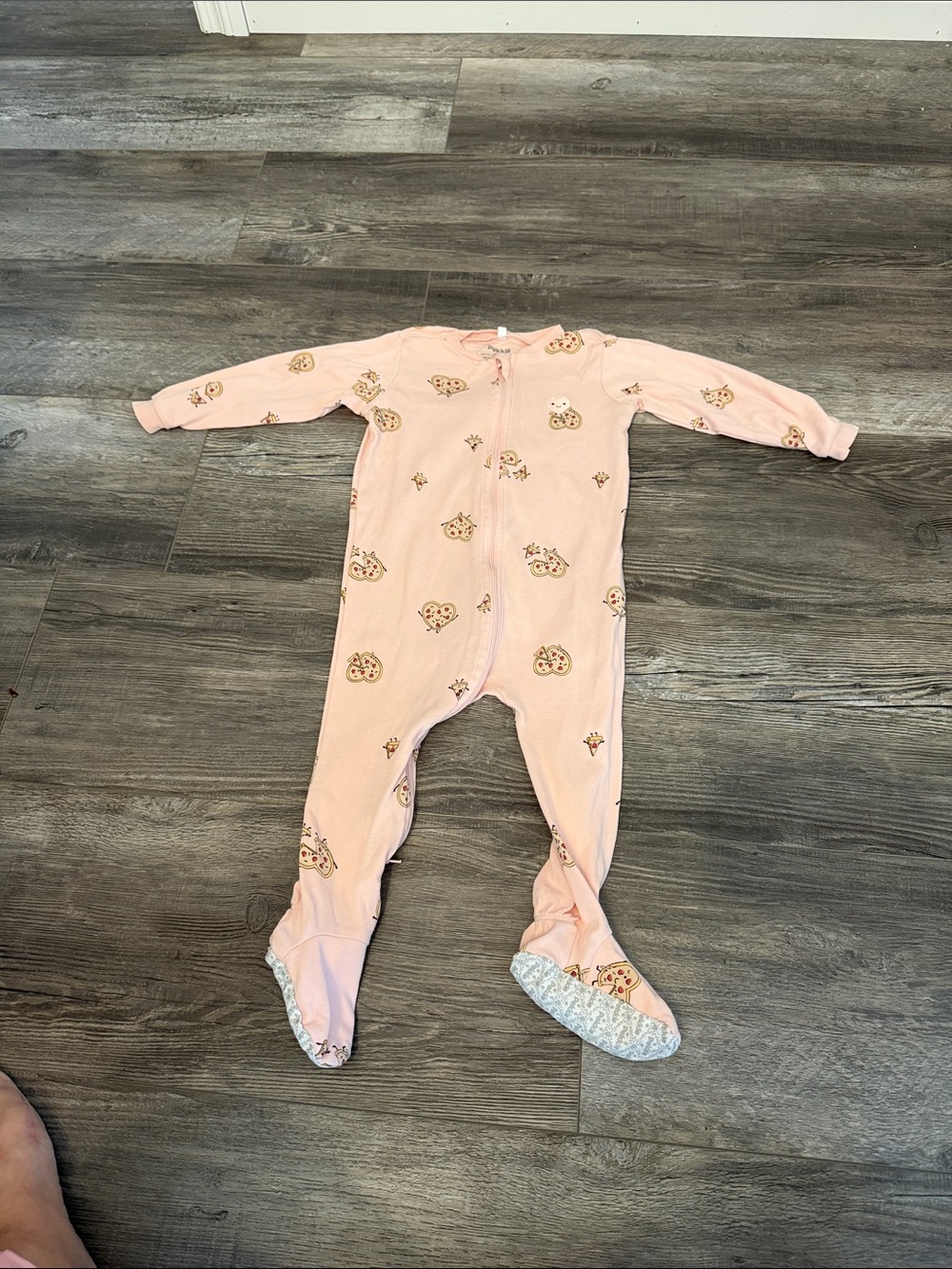 Pekkle Pink Footed One-Piece Pajamas with Cute Pizza Print